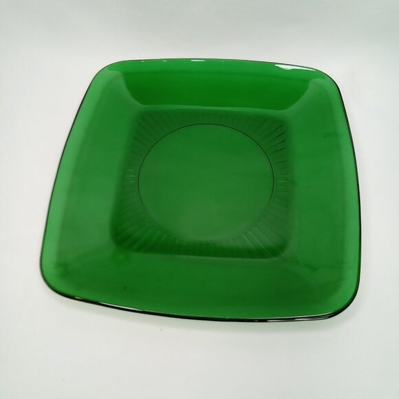 WWII Era Glass Luncheon Plate Set Of 4 Forest Green Charm Fire King 1940s - Picture 7 of 11